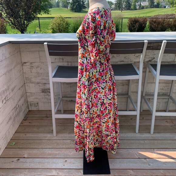 Vintage 80s Babydoll Floral Puff Sleeve Ruffle Prairie Cottagecore Maxi Dress - Picture 7 of 16